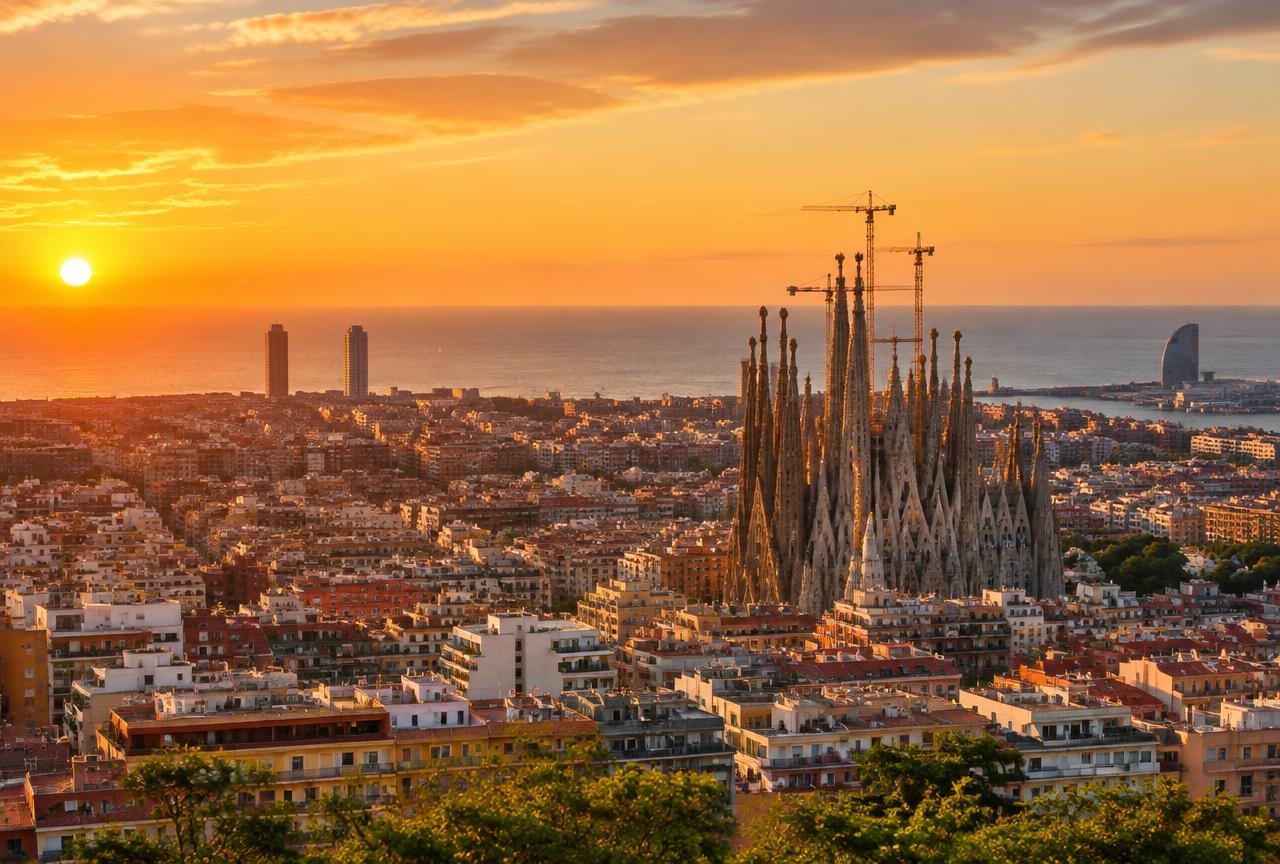Barcelona i solnedgang
